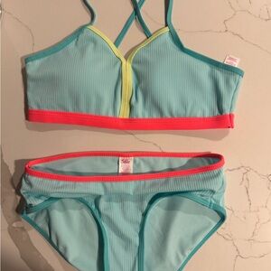 Justice Light Aqua Bikini with Neon Coral Trim